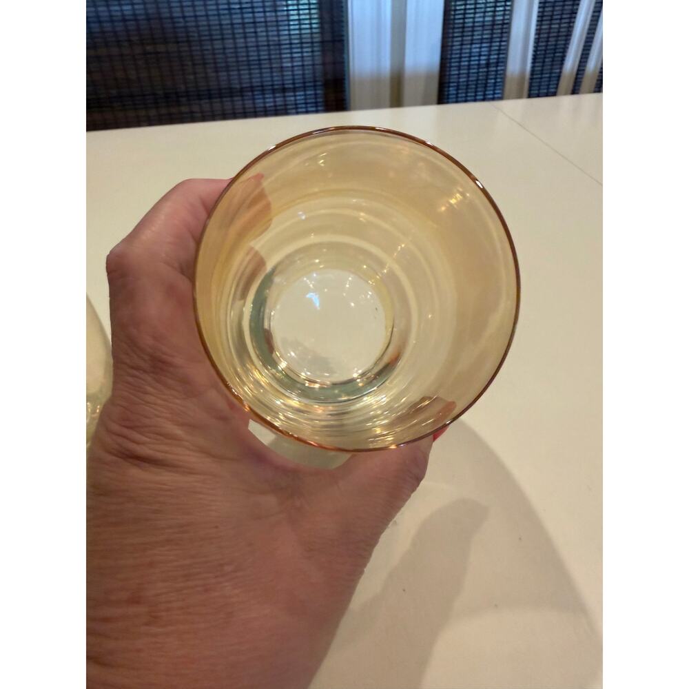 Stemless Wine Glasses Set Of 6 Gold 
Yellow Amber Tinted Thin Rim Glass - Picture 4 of 9
